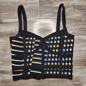 bebe Black and Yellow Patterned Crop Top